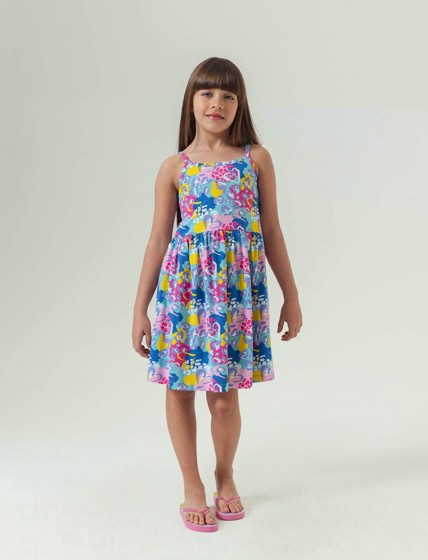 Abito stampa fluo da bambina - Azzurro