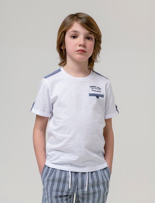 T-shirt jersey fiammato da bambino - Bianco