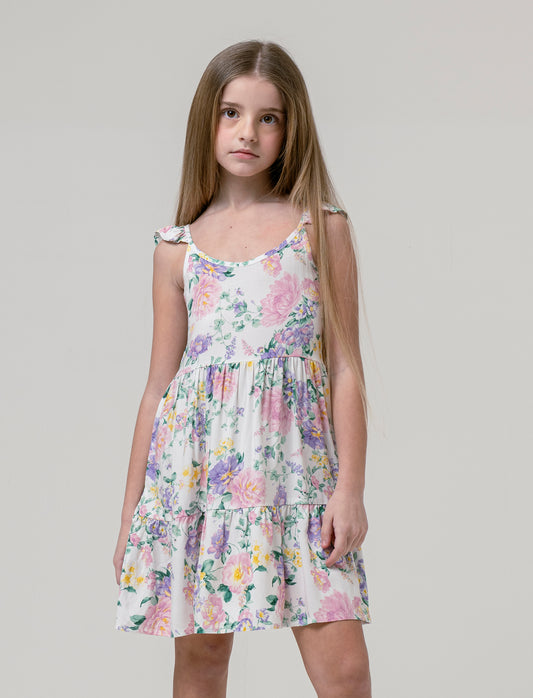 Girls Viscose Print Dress - Light & Airy - Multicolor