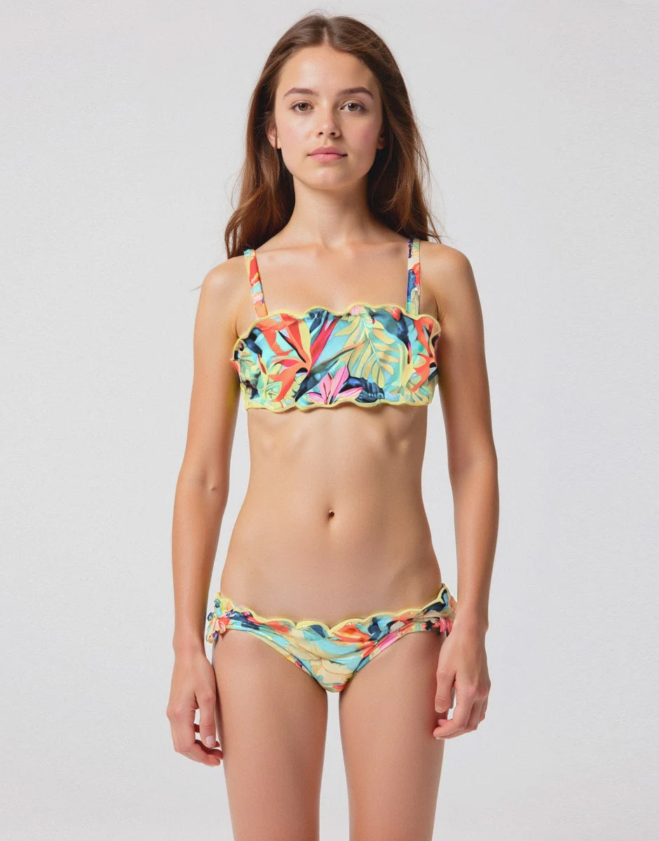 Costume arricciato da bambina - Verde acqua
