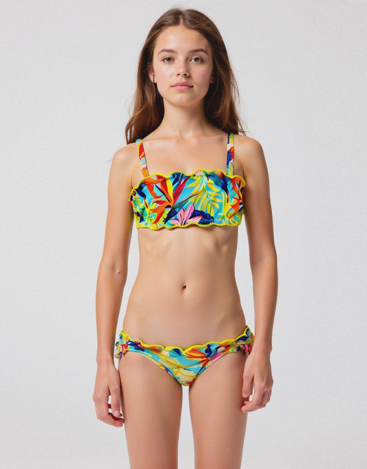 Costume arricciato da bambina - Verde acqua