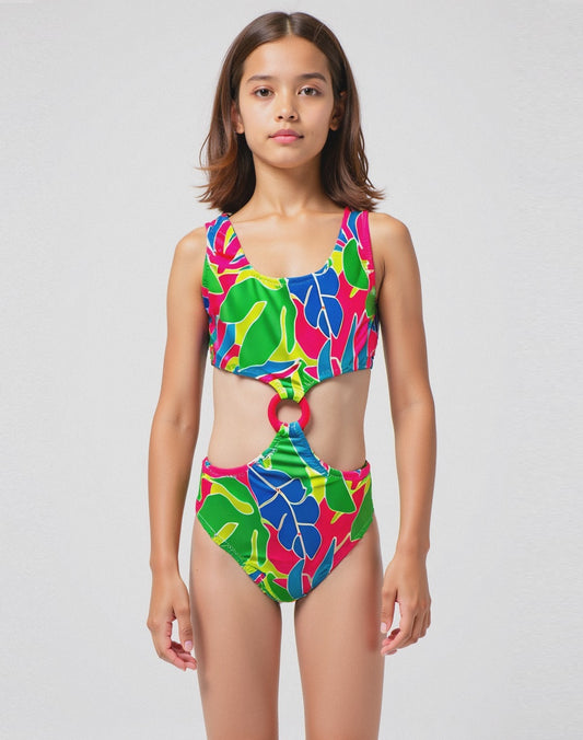 Costume intero con anello da bambina - Verde