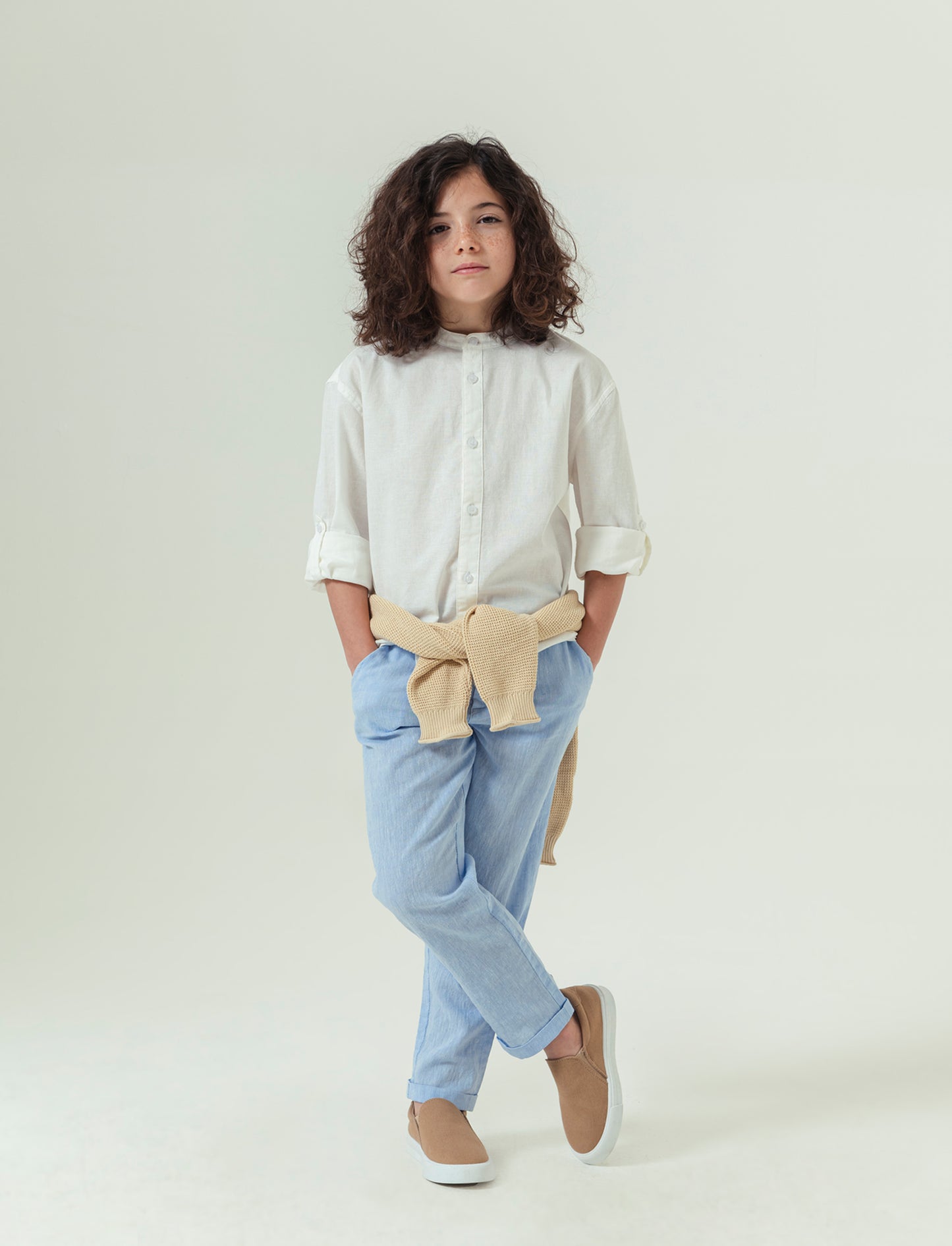 Pantaloni in lino da bambino - Celeste