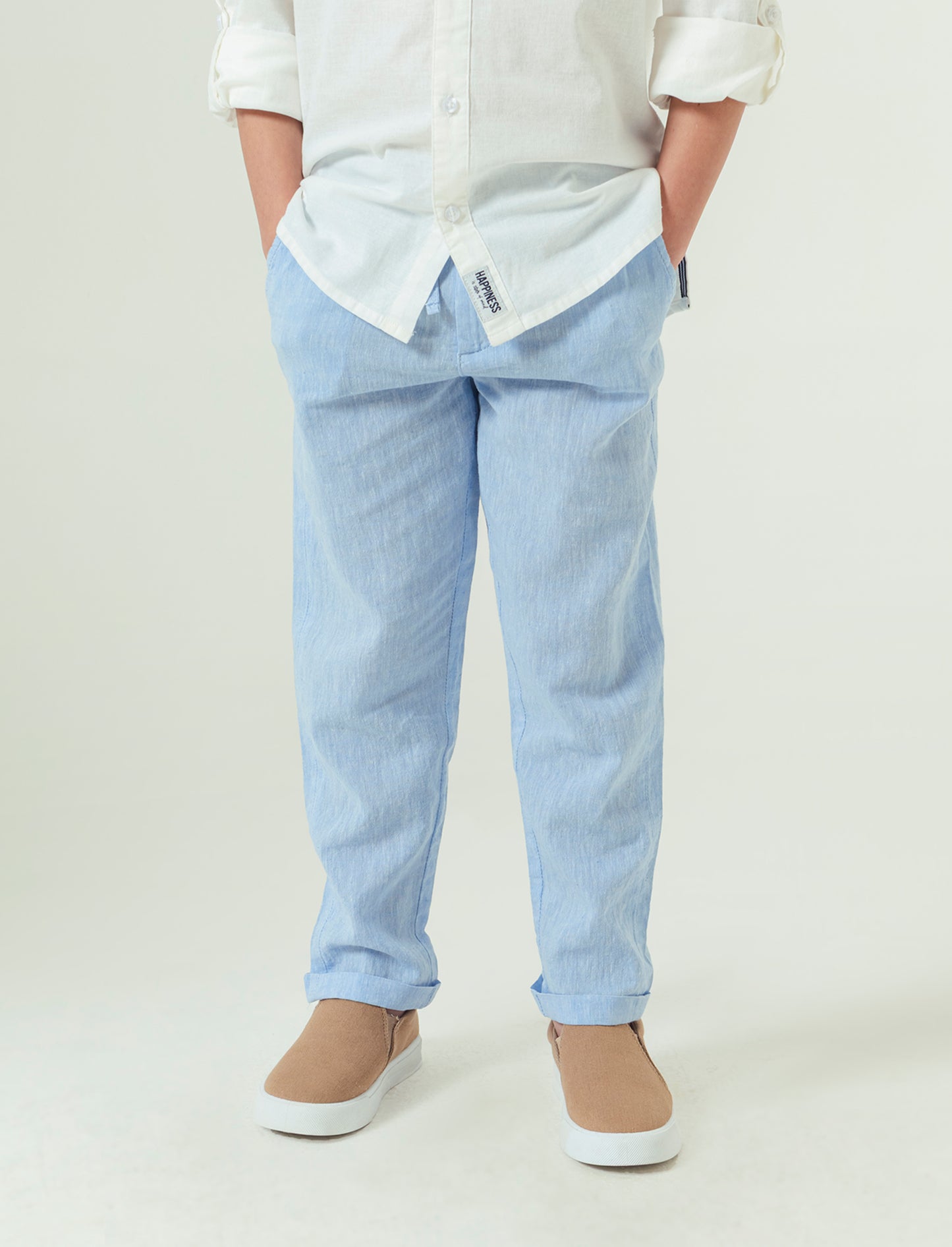 Pantaloni in lino da bambino - Celeste