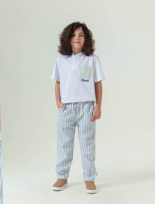 Jogger in misto lino da bambino - Righe