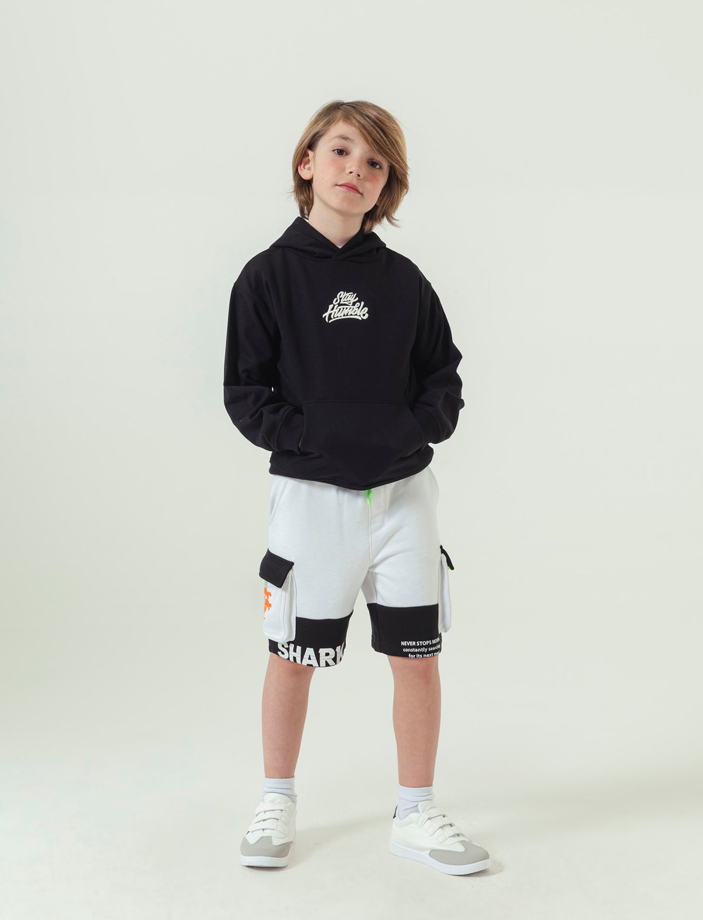 Bermuda tasconi a contrasto da bambino - Bianco