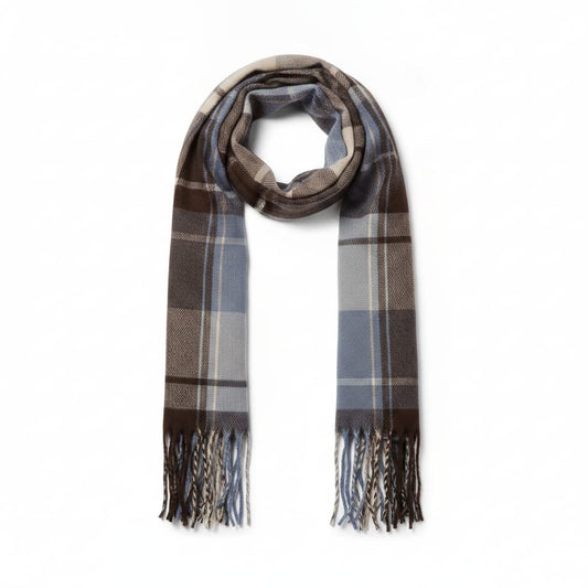 Men's scarf with fringed check pattern - Brown