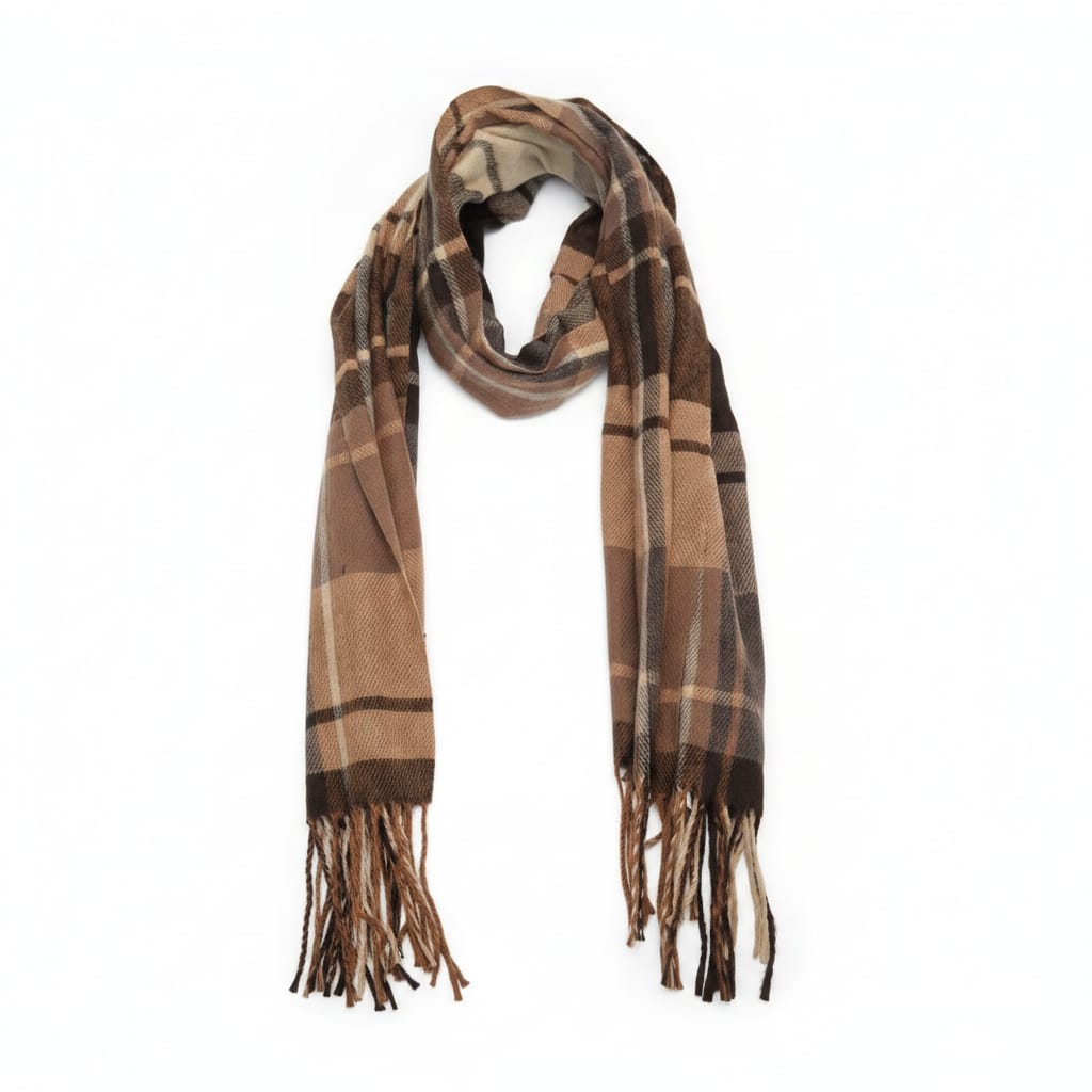 Men's scarf with fringed check pattern - Beige