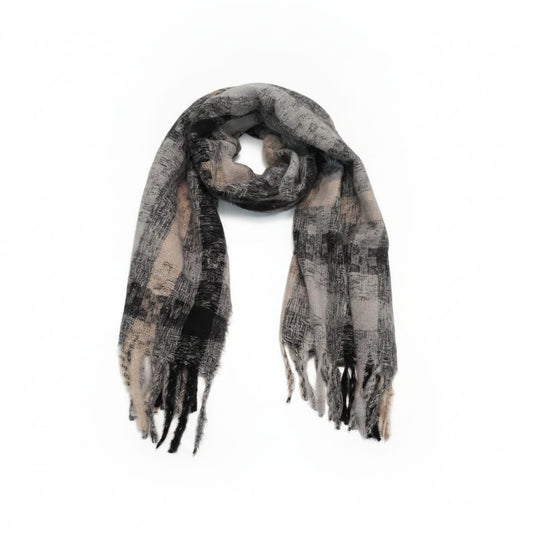 Sciarpa multicolor con frange e quadretti - Nero