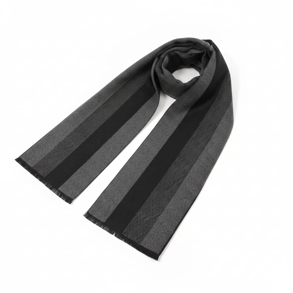 Men's Scarf Wide Vertical Stripes - Black