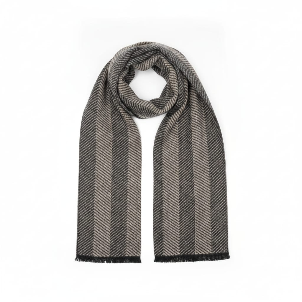 Men's Scarf Wide Vertical Stripes - Beige