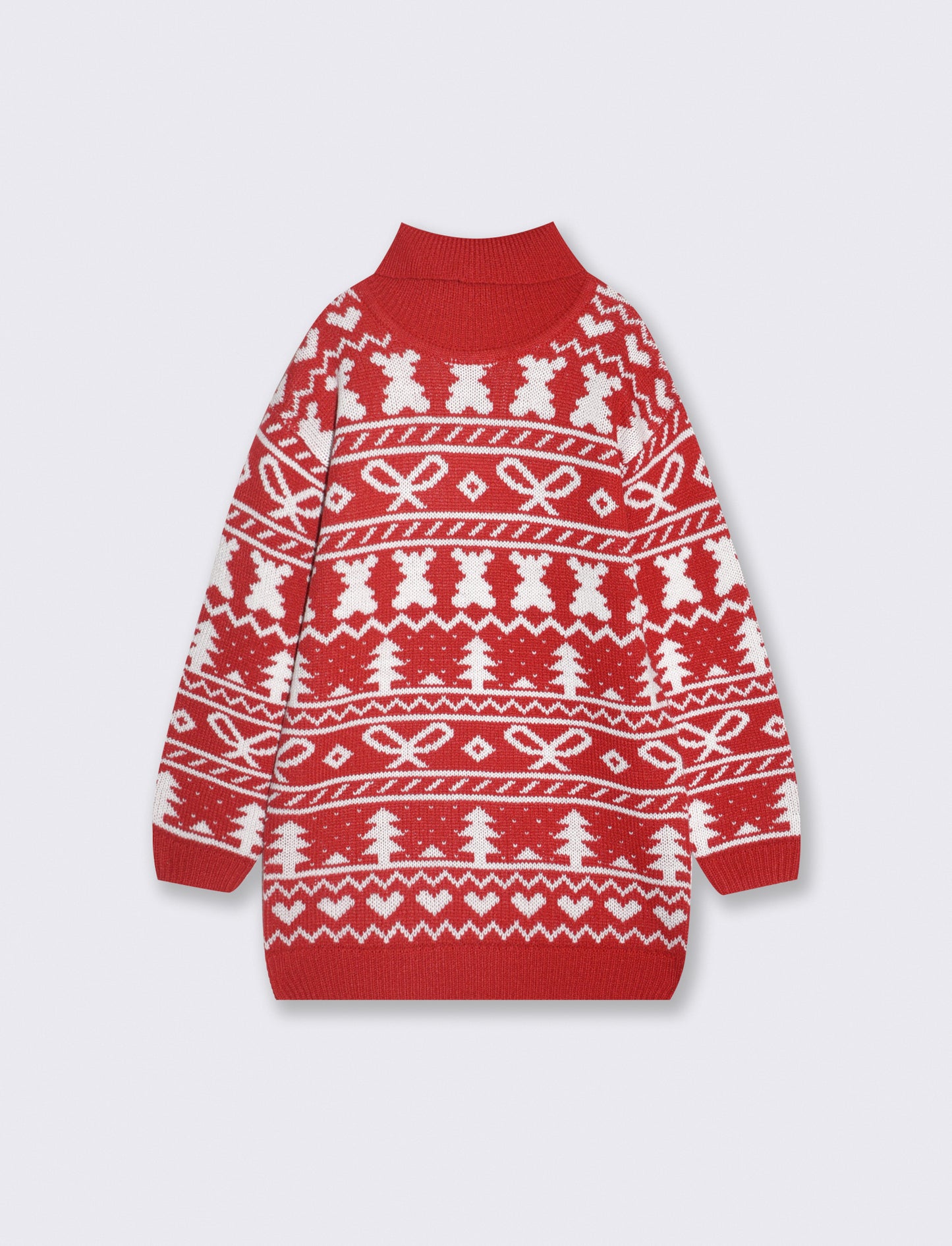 Knitted Christmas Dress Jacquard - Red
