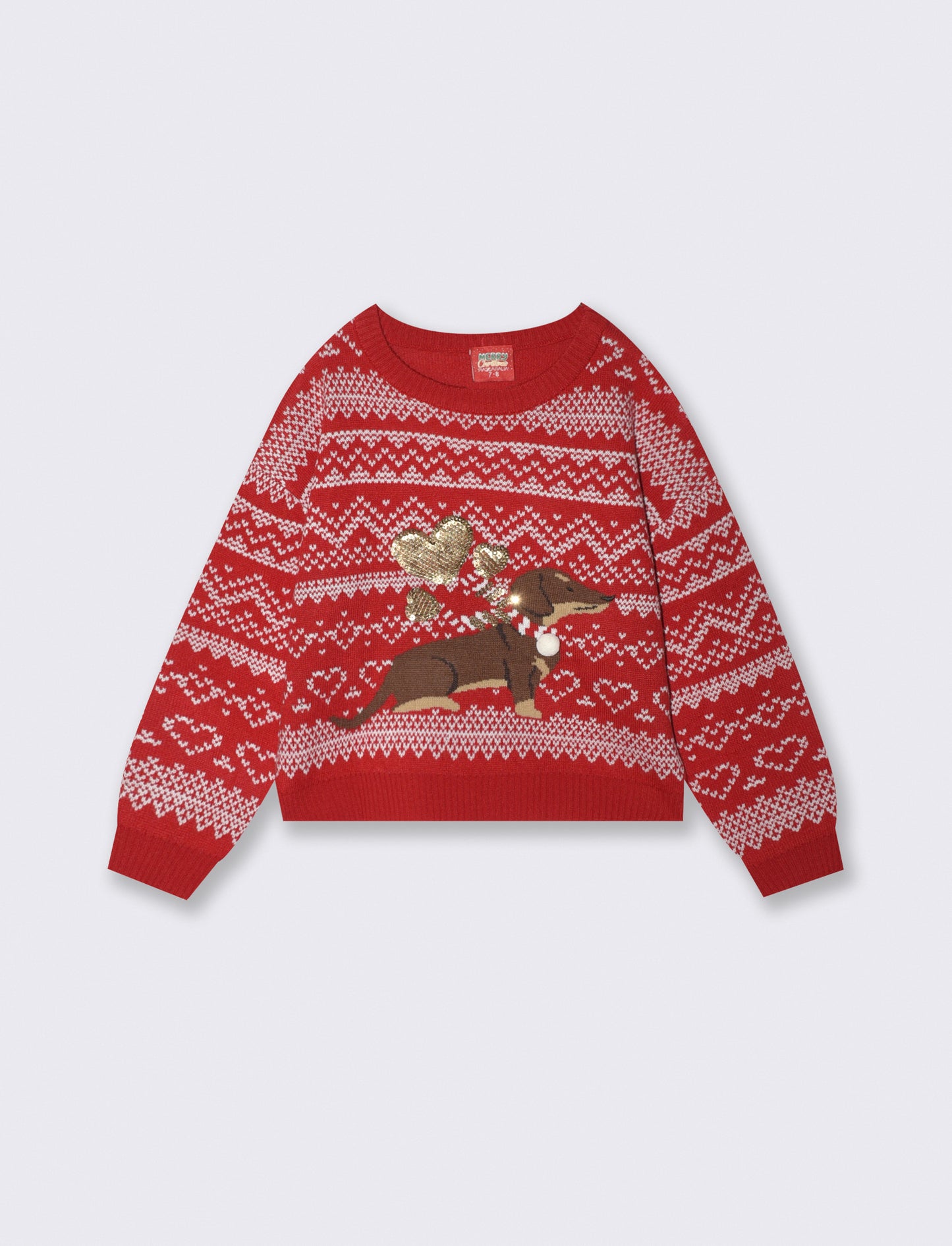 Christmas Sweater with Dachshund Jacquard - Red