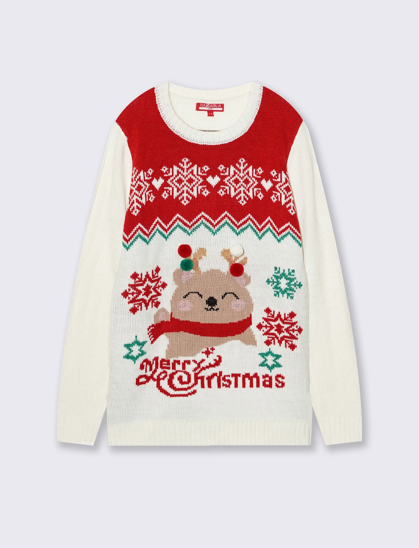 Maglia Natalizia con pon pon e bon bon - Bianco sporco