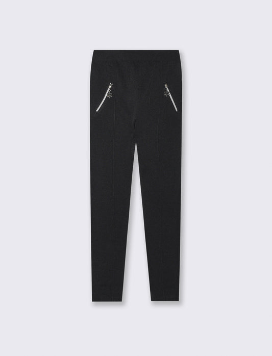 Girls' leggings with zip and ribbing - Black