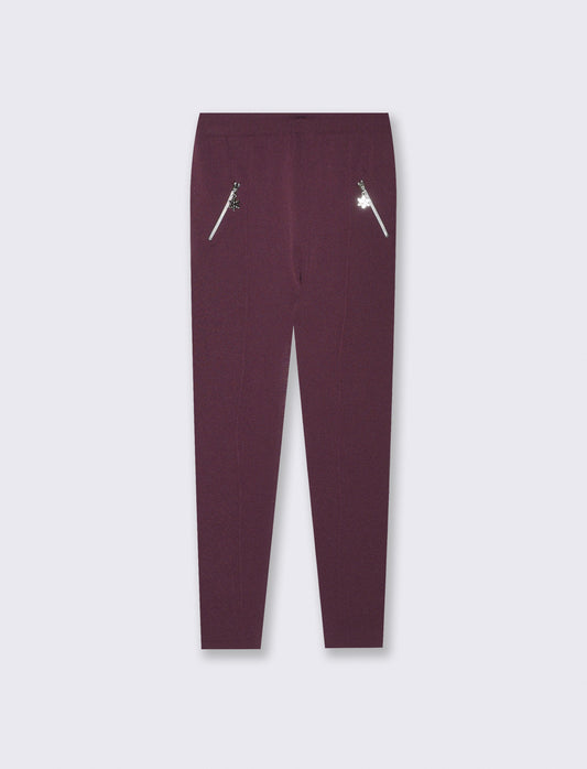Leggings da bambina con zip e nervature - Bordeaux