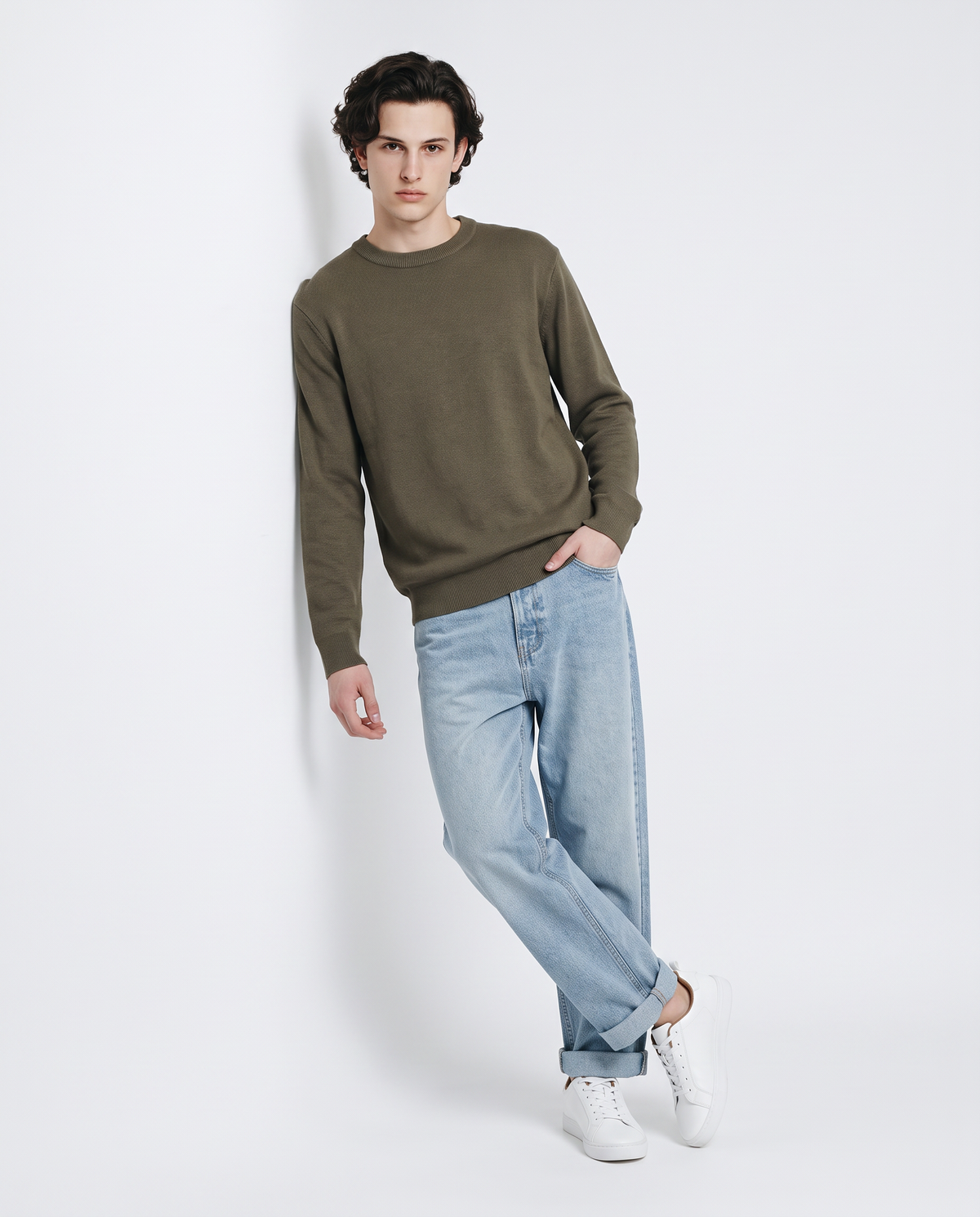 Jacquard crew neck sweater in cotton blend - Grey