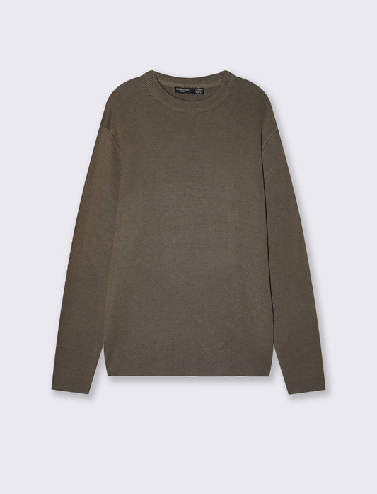 Maglia girocollo jacquard in misto cotone - Grigio fango