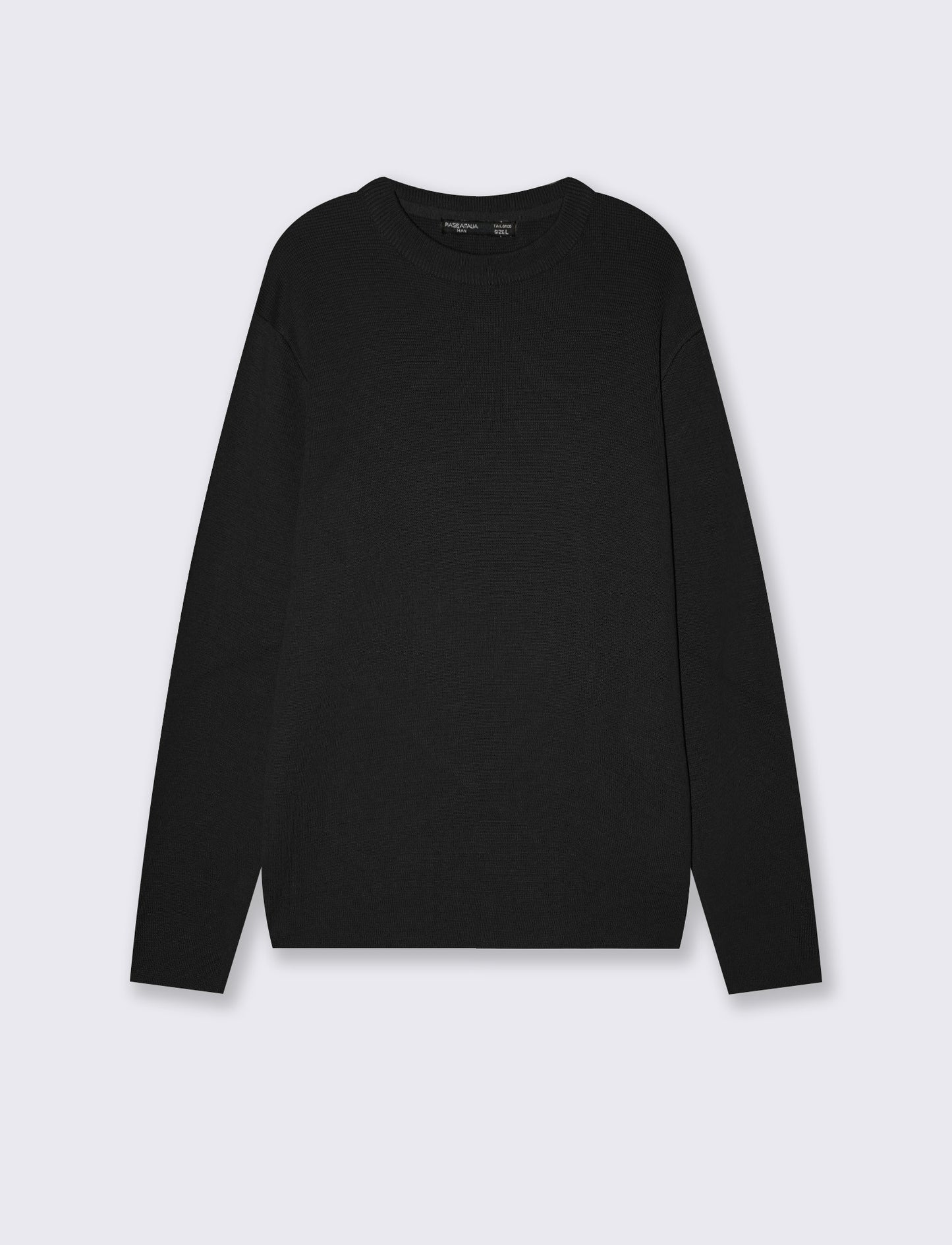 Jacquard crew neck sweater in cotton blend - Black