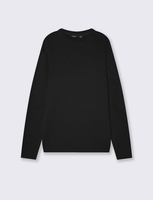 Maglia girocollo jacquard in misto cotone - Nero