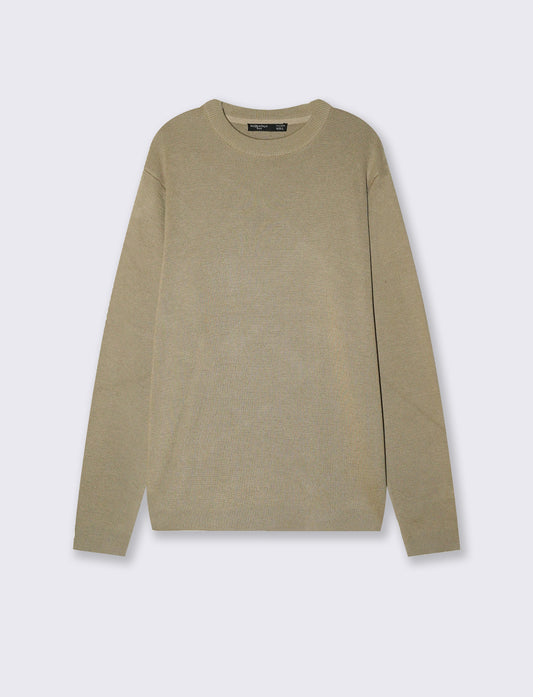 Maglia girocollo jacquard in misto cotone - Beige