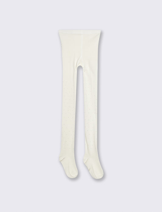 Girls' socks with decorative rhinestones - White