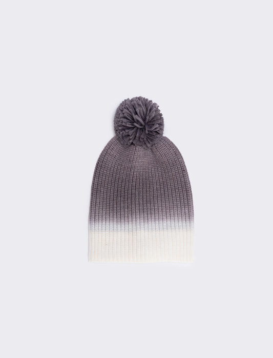 Cappello in maglia degradè con pon pon - Grigio