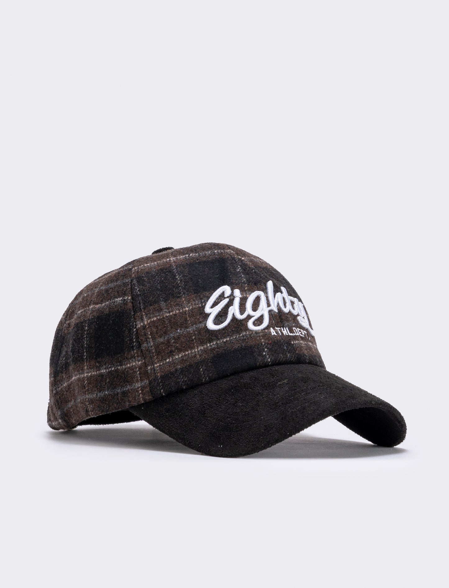Plaid Baseball Cap with Distinctive Text - Brown