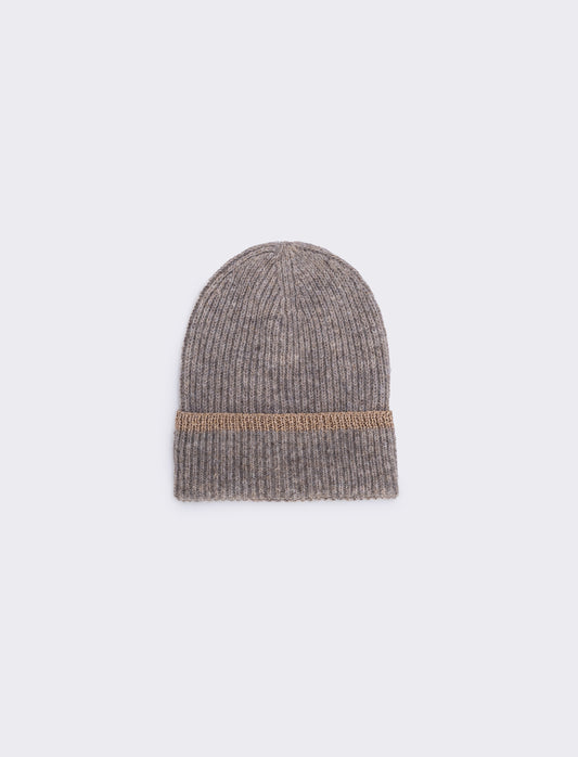Cappello in maglia con bordino lurex - Beige