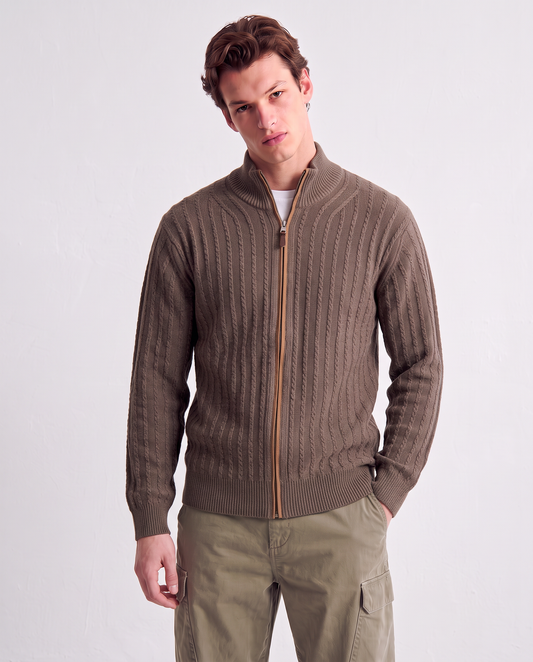 Jacquard Cardigan Sweater with Zipper - Grey