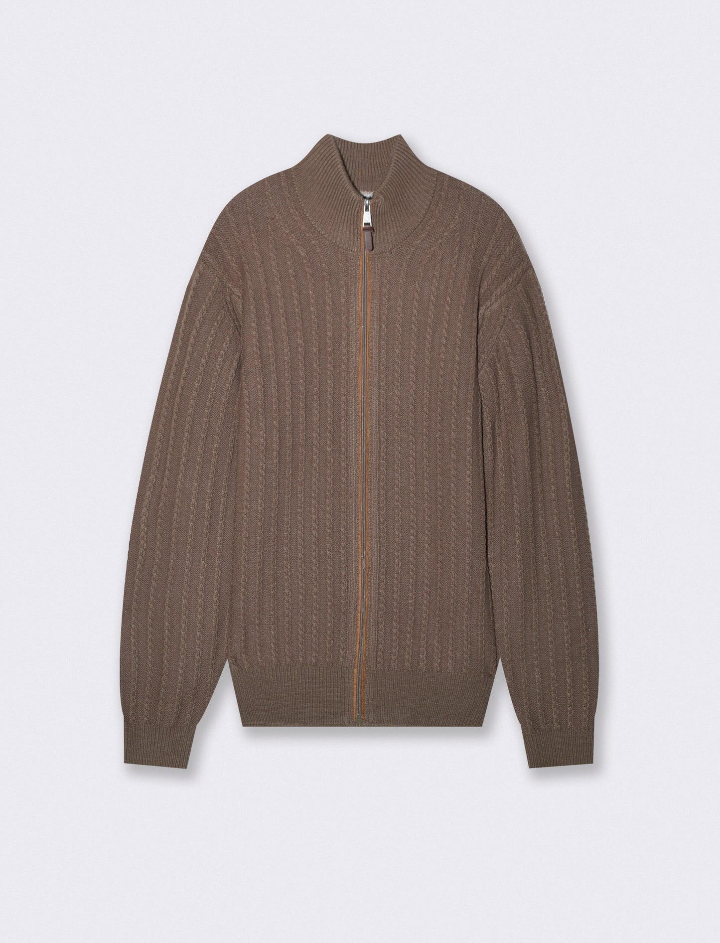 Maglia Cardigan Jacquard con Cerniera - Grigio fango