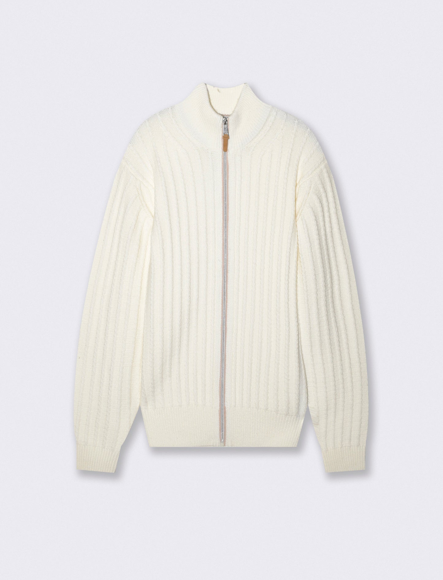 Maglia Cardigan Jacquard con Cerniera - Beige ecru