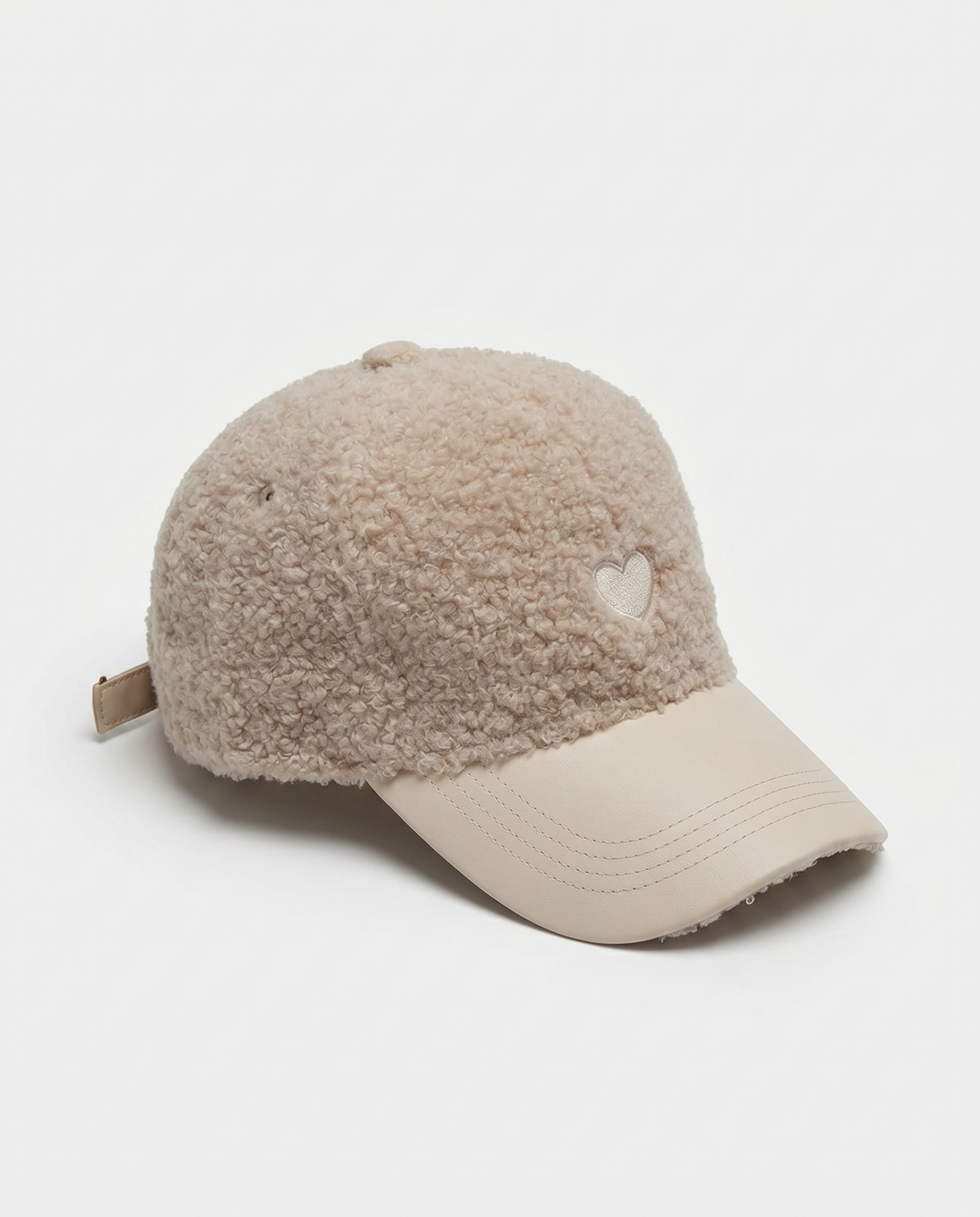 Baseball effect leather with fake visor - White