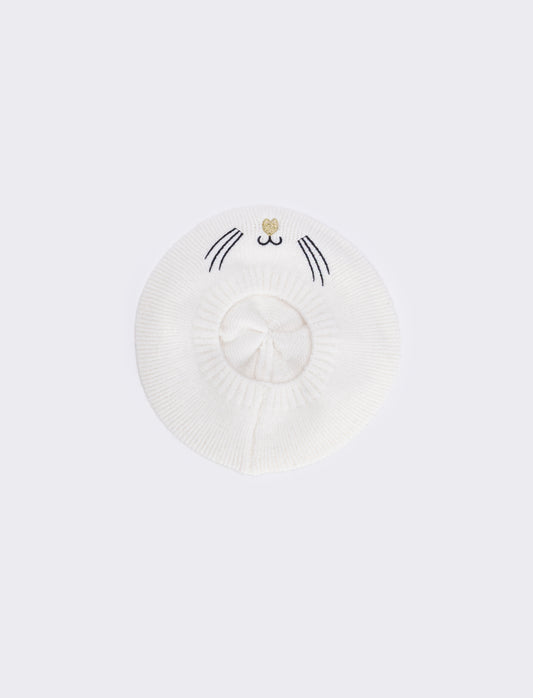 Cappello basco gattina con orecchie - Bianco