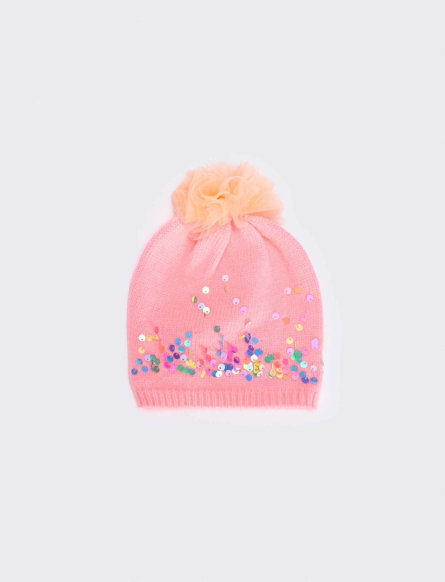 Cappello paillettes con pon pon in tulle - Fuxia
