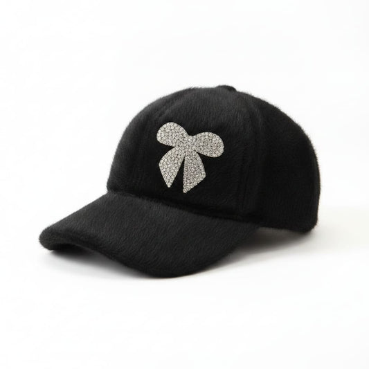 Baseball con fiocco in strass e pelliccia - Nero