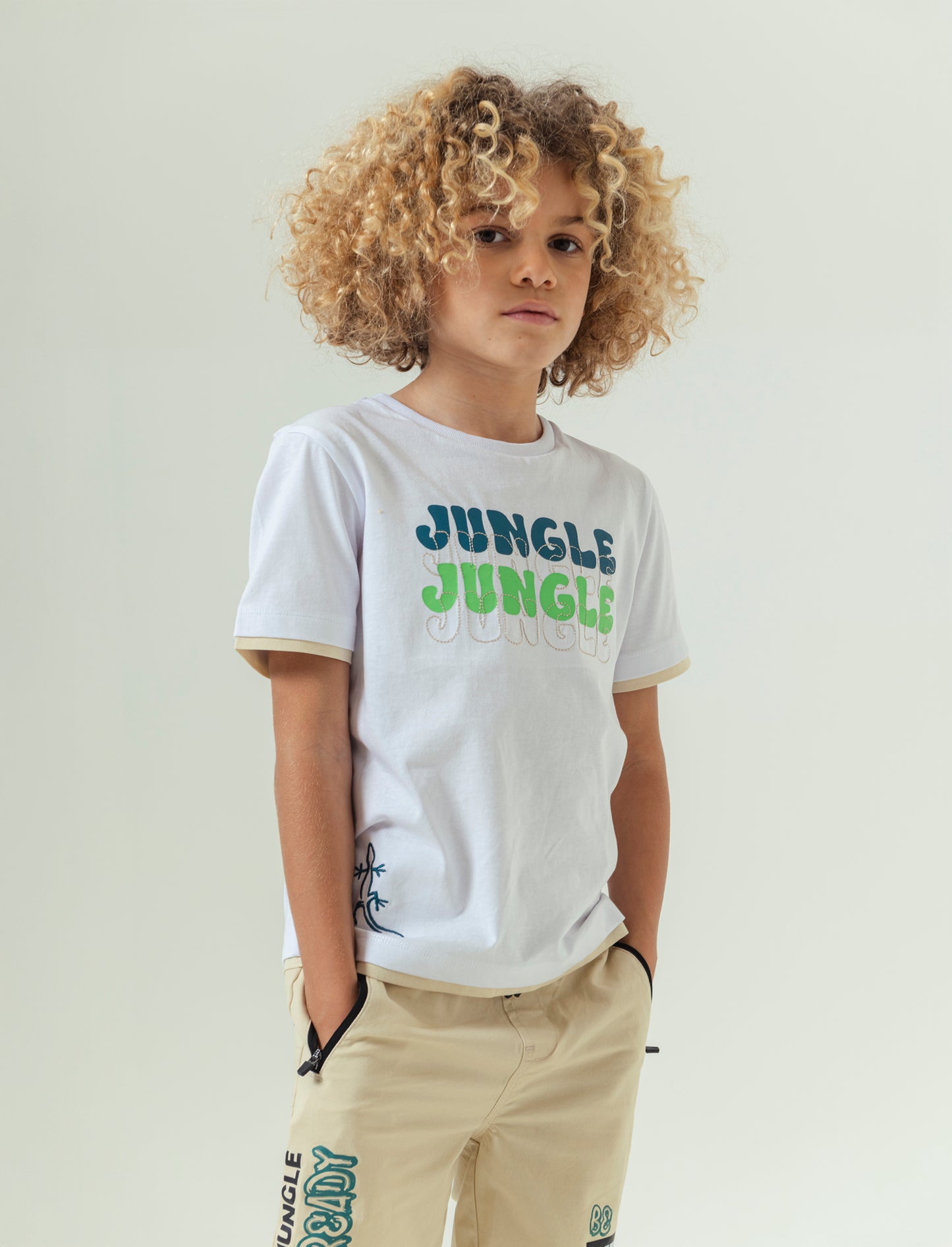 T-shirt con stampa jungle da bambino - Bianco