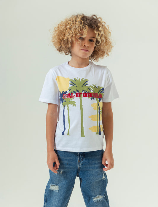 T-shirt con stampe Palme da bambino - Bianco