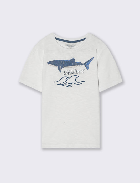 T-shirt stampa SHARK da bambino - Bianco