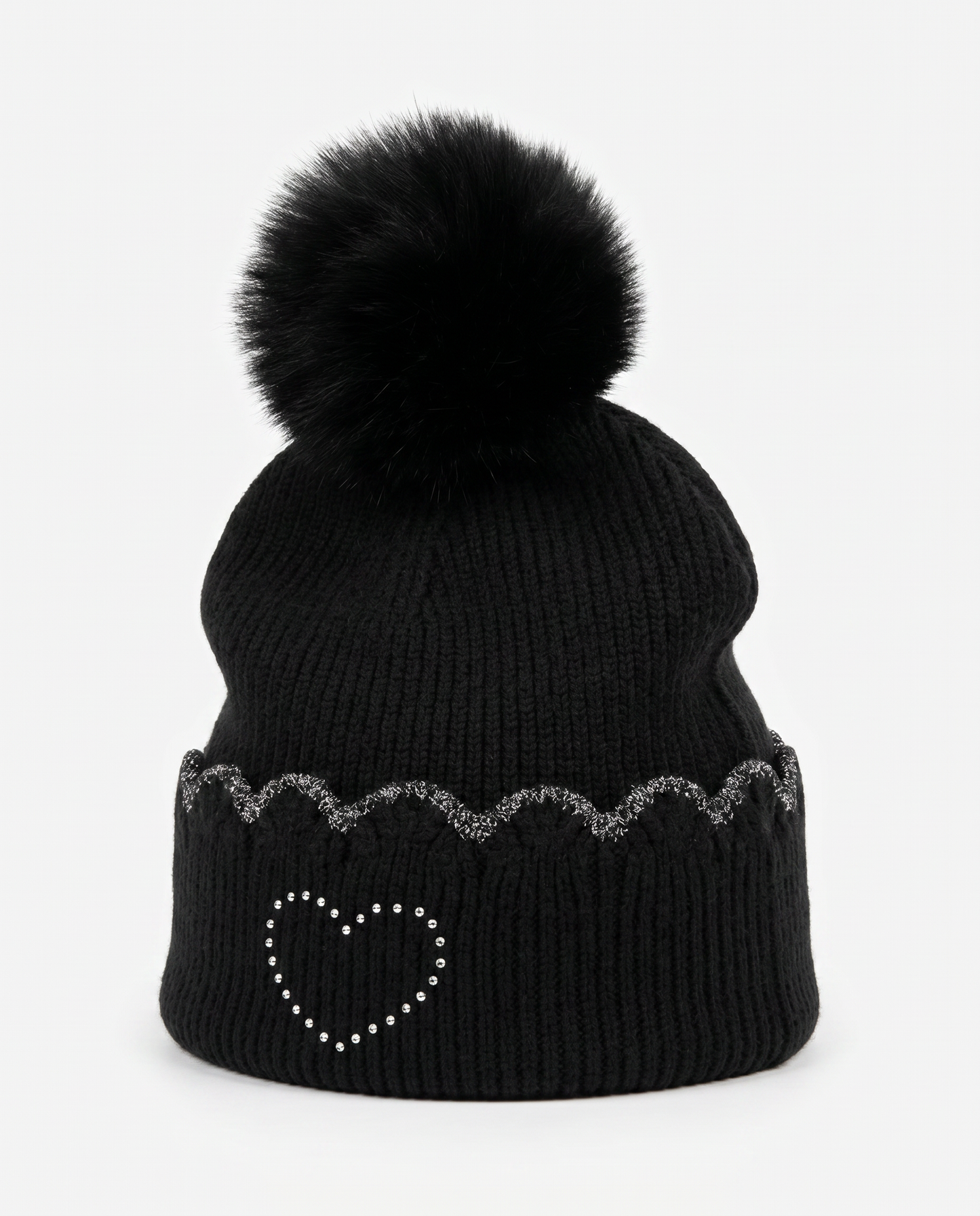 Cappello lurex con pon pon e strass - Nero
