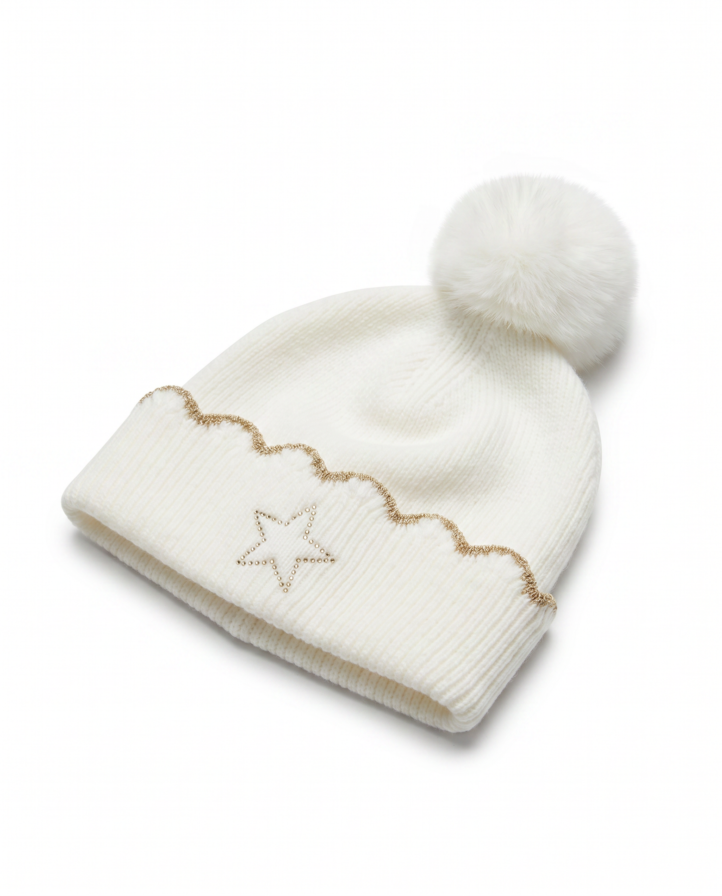 Cappello lurex con pon pon e strass - Bianco sporco