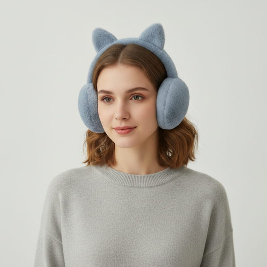 Faux fur earmuffs with ears - Blue