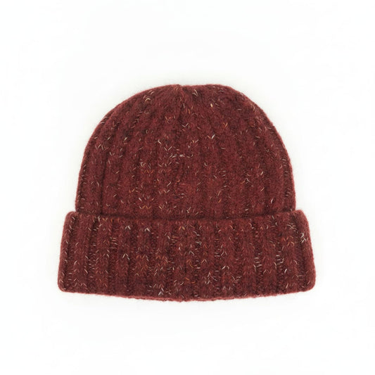 Double ribbed knit hat with cuff - Red