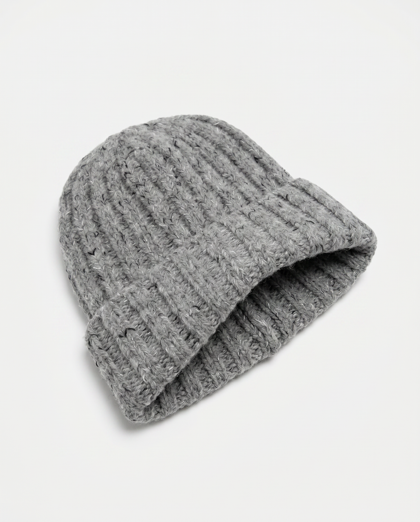Cappello maglia doppia a coste con risvolto - Grigio