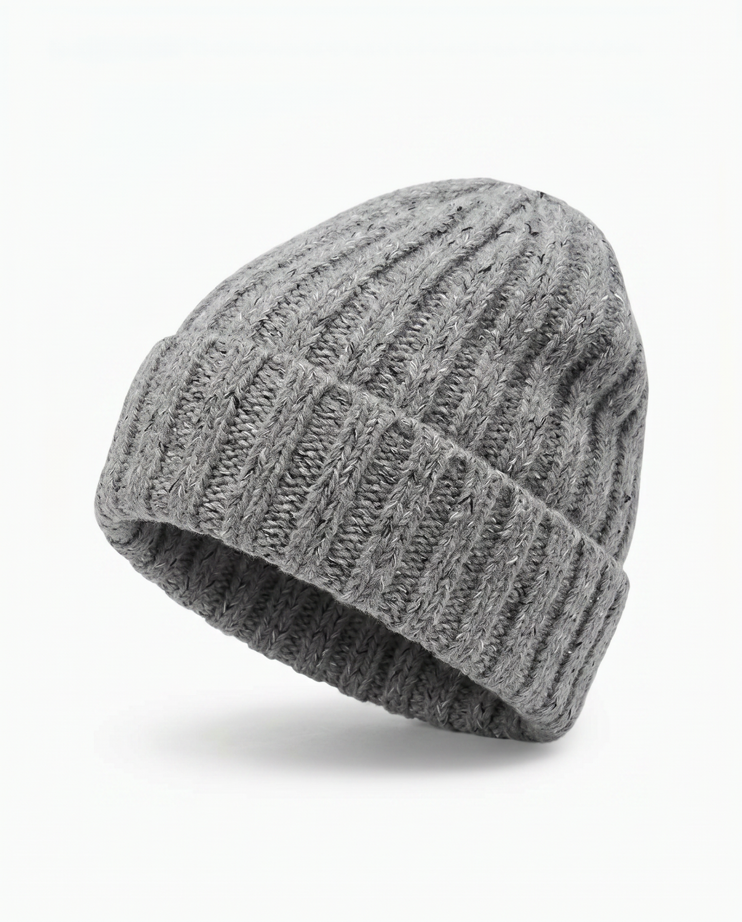 Cappello maglia doppia a coste con risvolto - Grigio