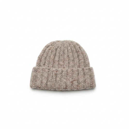 Double ribbed knit hat with cuff - Beige