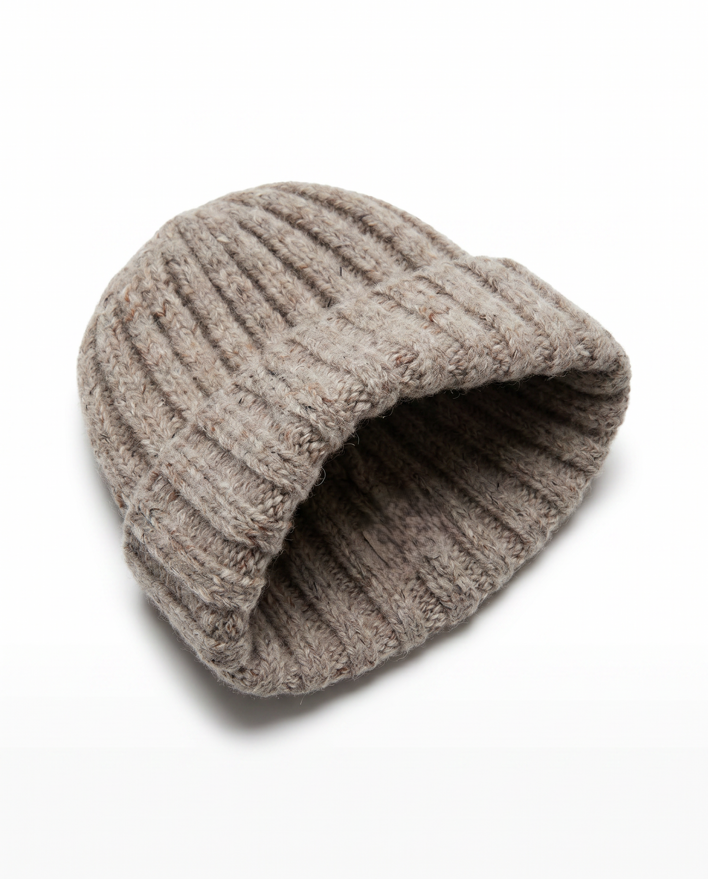 Cappello maglia doppia a coste con risvolto - Beige