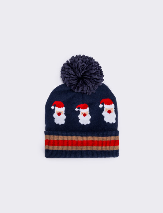 Festive Pom Pom Christmas Hat - Blue