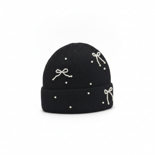Cappello con Fiocchetti e Perline - Nero