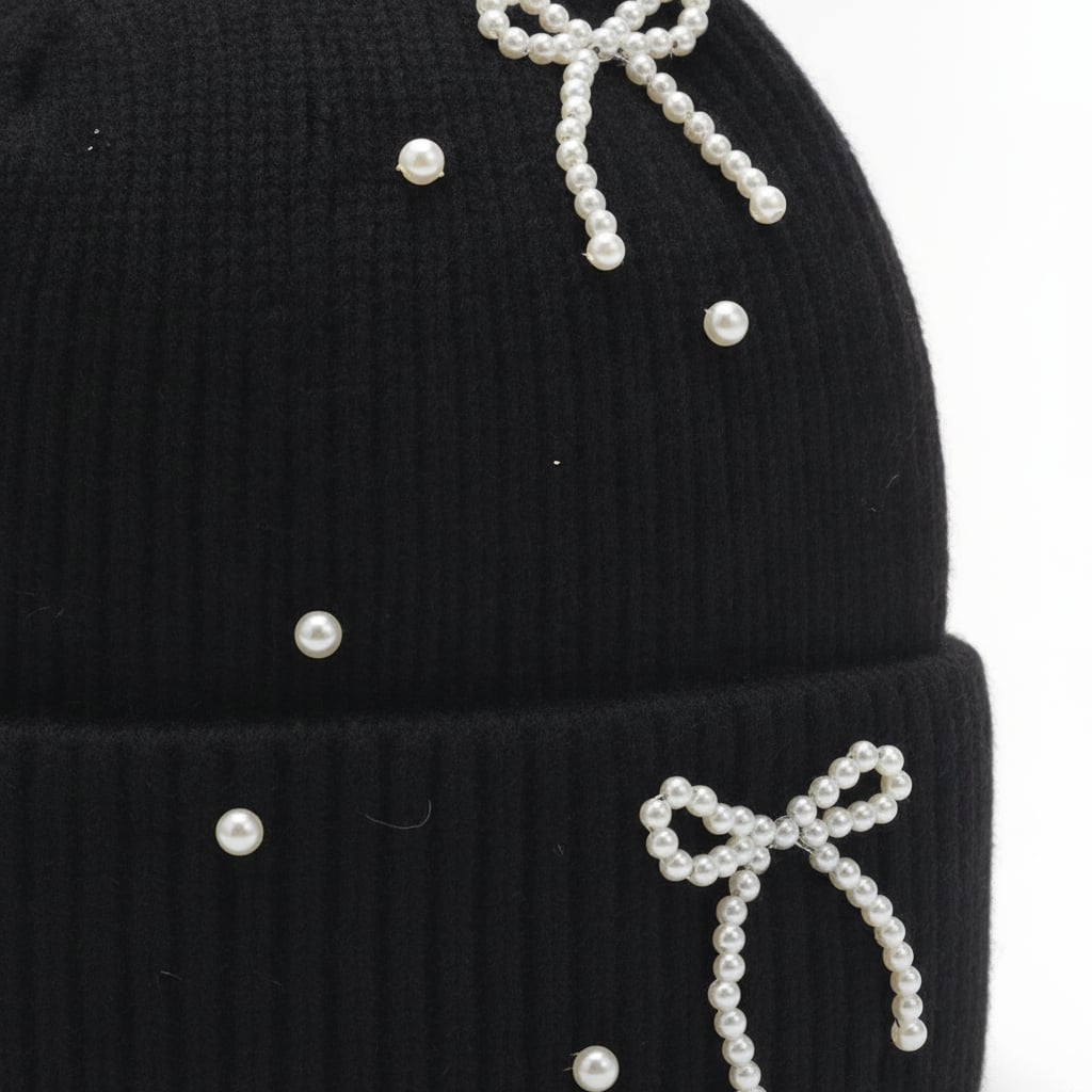 Cappello con Fiocchetti e Perline - Nero